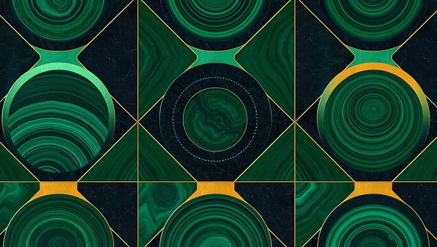 Seamless luxury geometric pattern with green malachite and black basalt stone inlay