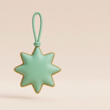 Star Ornament 3d Illustration in Mint Green and Gold Color