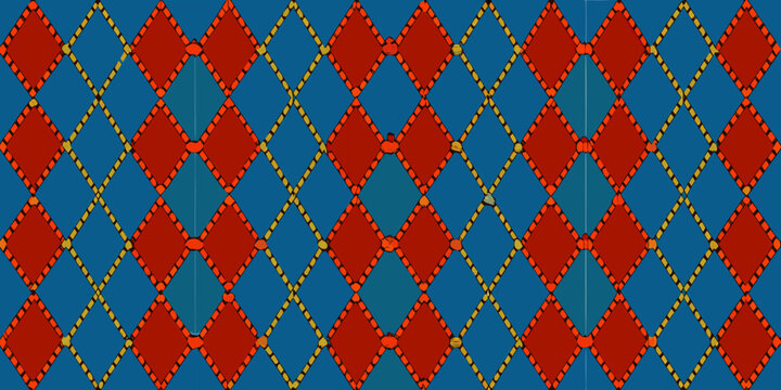 Argyle pattern a repeating diamond design in red gold and blue