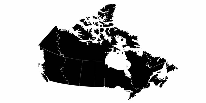 Silhouette of canada map showing provincial and territorial boundaries