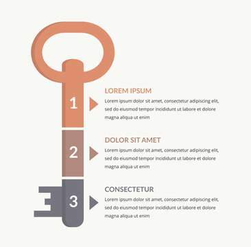 Creative vertical infographic template shaped as a key split into three segments with arrows , symbolizing the key to success concept