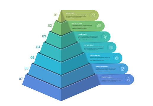 Pyramid infographic template with seven stacked levels and side banners