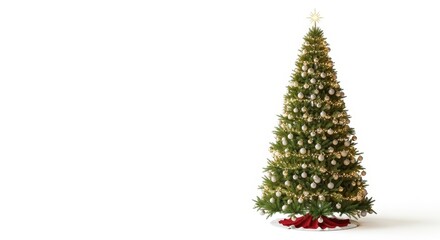 Fototapeta premium Decorated Christmas tree with glowing lights and ornaments.