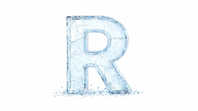R Alphabet Hyper Realistic Ice Uppercase Letters Isolated on White Background
