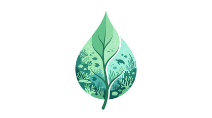 Eco-friendly leaf shape with underwater marine life and coral reef © Wen