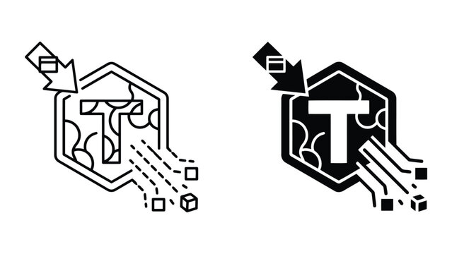 Blockchain technology hexagon network token symbol icon set with blockchain
