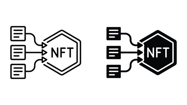 Nft data minting and blockchain connection icon set with blockchain, connection