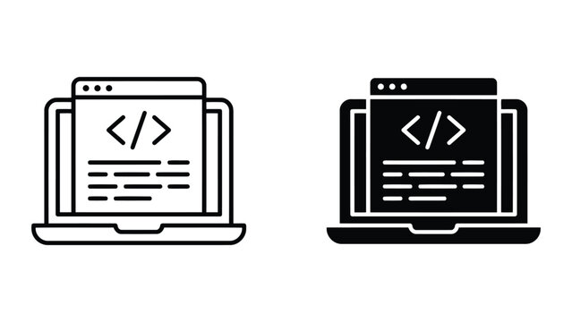Computer software programming code development icons with programming, software