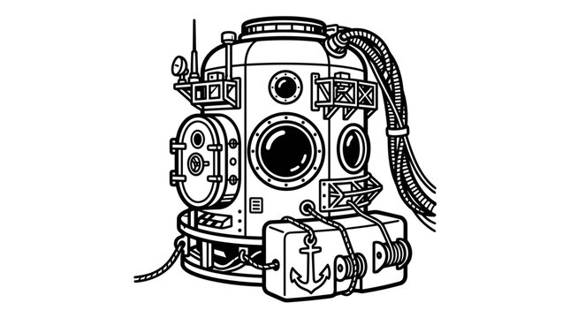 Vintage Deep Sea Diving Suit Illustration.