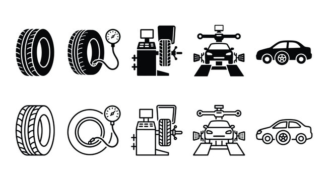 Automotive Icons Set &ndash; Tires, Alignment, Suspension, Car