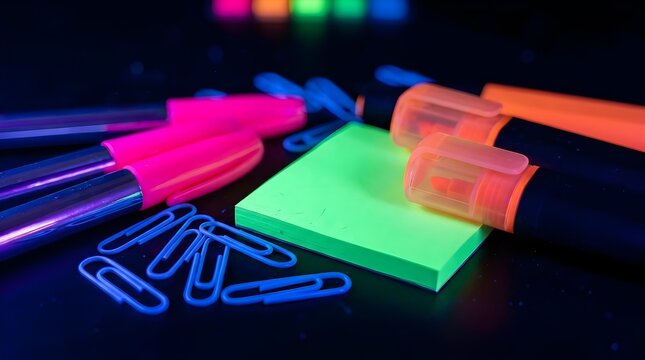 Neon stationery under UV light