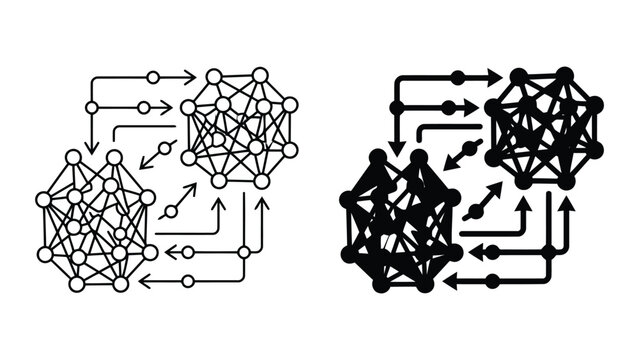 Complex network node integration icon set with connection integration internet