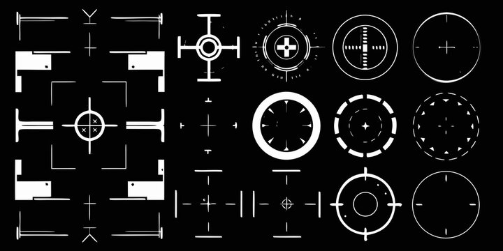 futuristic sci fi targeting reticles vector illustration on black background sci fi crosshairs sights aiming technology space weapon game interface graphic