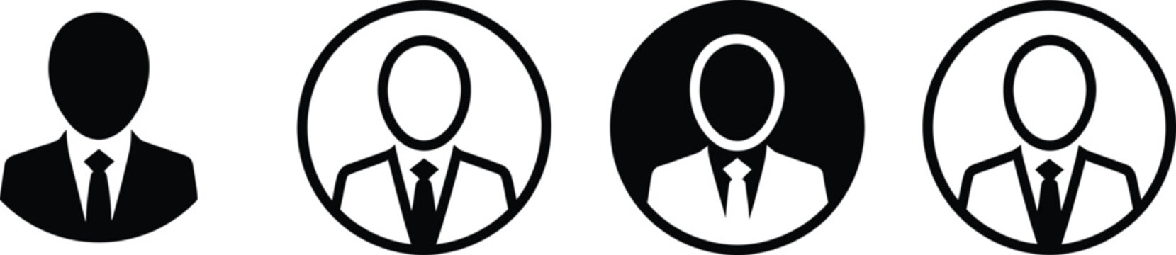 Four circular user profile featuring business people in suits and ties in black and white minimalist style