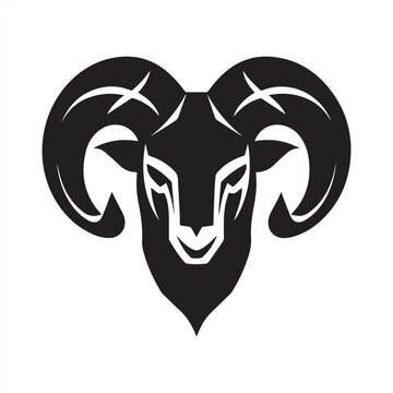 Head of ram goat with horns black abstract logo