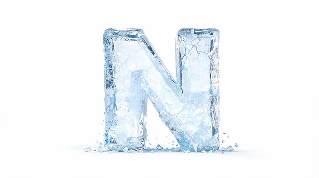 N Alphabet Hyper Realistic Ice Uppercase Letters Isolated on White Background