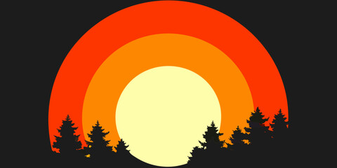 Sunset Scene With Silhouetted Trees Retro Style Vector Illustration © Ganesh