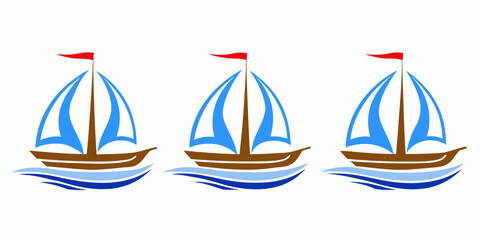 Stylized Sailboats With Blue Sails And Brown Hulls Vector Illustration © Ganesh