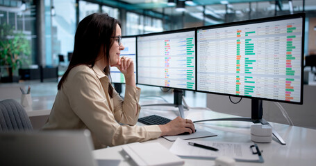 Fototapeta na wymiar Woman Reviewing Medical Billing Codes On Computer