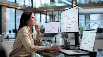 Young Woman Analyzes Digital Workflow Improvements On Laptop
