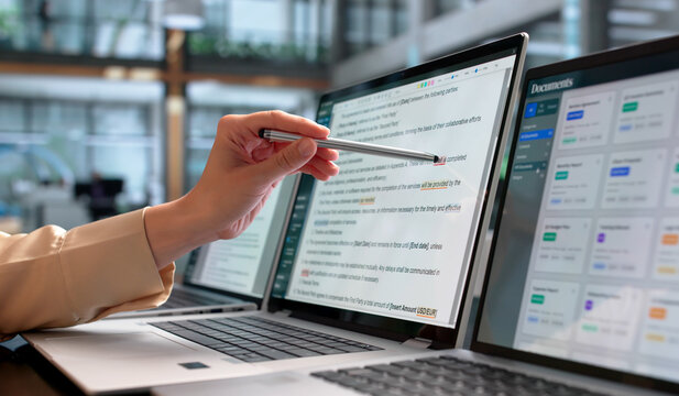 Young Woman Editing A Document On Her Laptop