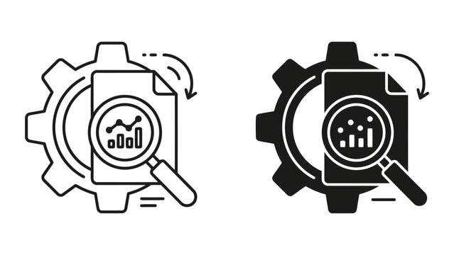 Data analysis and process optimization icons with analysis, optimization
