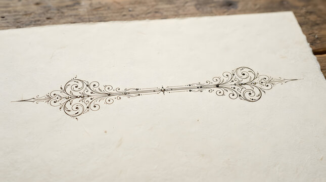 Thin decorative rule flourishes printed on textured paper in a minimalist vintage artistic style