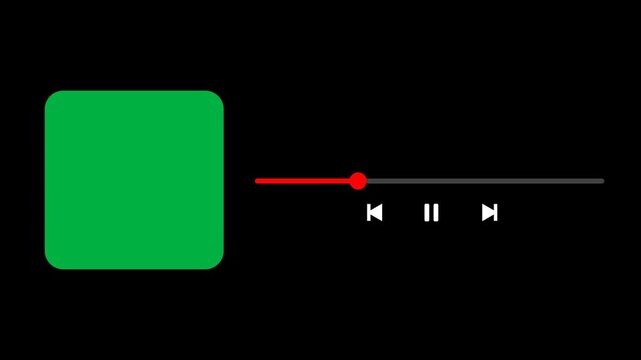 Black screen music player overlay template animation with red slider and transparent green screen background