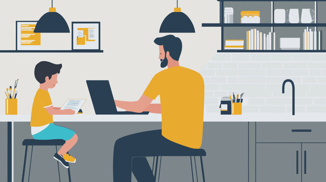 Parent and child working together at kitchen counter