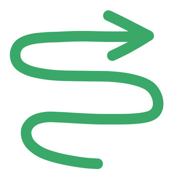 Hand Drawn Green Squiggly Winding Arrow Illustration on Transparent Background