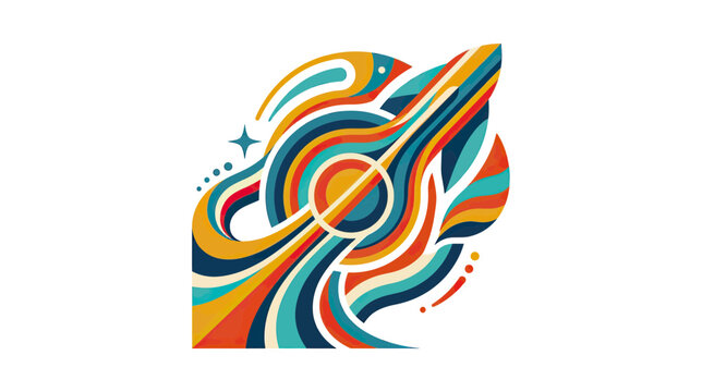 Abstract Musical Guitar Art - Vibrant Retro Waves & Sound Waves