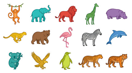 Obraz premium Colorful Cartoon Animals Vector Set for Nature and Wildlife Education and Kids Design