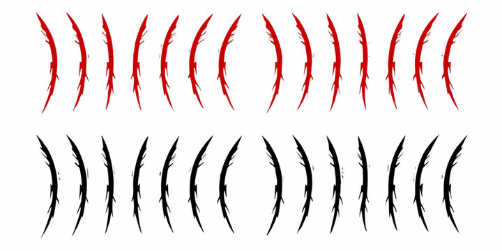 Claw Scratch Marks Collection Red And Black Vector Illustration