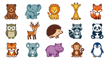 Fototapeta premium Charming Flat Cartoon Wild Animals Vector Set for Children's Education and Nature Themes