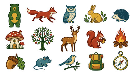 Obraz premium Flat Design Forest Animals and Nature Icons - Vector Set