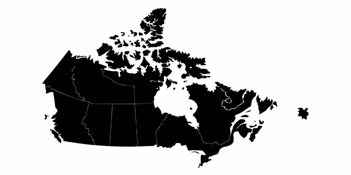 Silhouette of canada map showing provincial and territorial boundaries