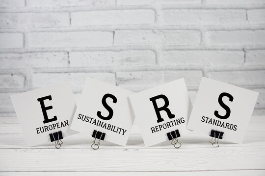 ESRS European Sustainability Reporting Standards text written on paper notes