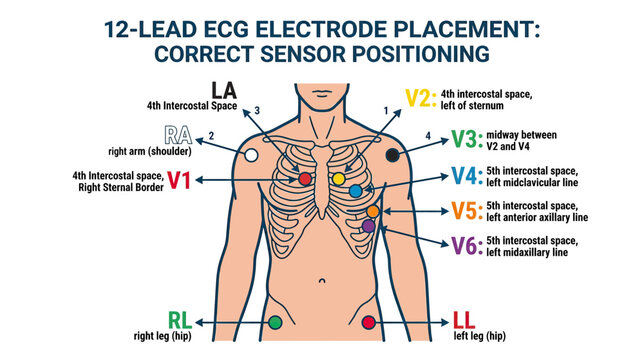 12-Lead ECG Electrode Placement Guide: Correct Sensor Positioning for Medical Diagnosis