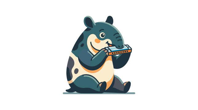 Cartoon Tapir Playing Harmonica