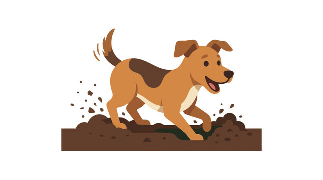 Happy dog digging in the dirt