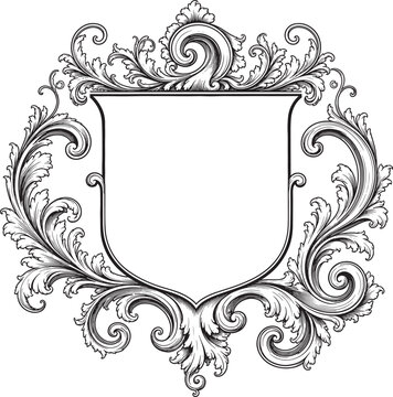 Ornate heraldic cartouche template in black and white