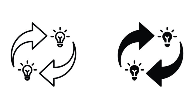 Creative process idea cycle icons with light bulbs and rotating arrows, creative