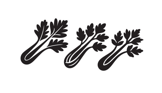 black and white silhouette set of Celery very high quality vector illustration.