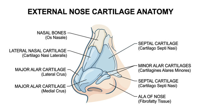 External Nose Cartilage Anatomy Diagram - Medical Illustration