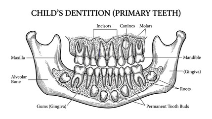 Child's Primary Teeth Dentition Anatomy Diagram © Berang