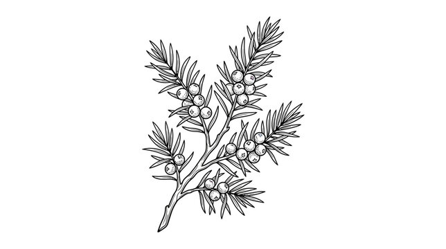 Botanical Illustration of Juniper Berry Branch with Leaves