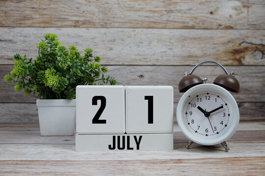 Wooden Calendar Showing the Date of July 21th. Day 21 of July month