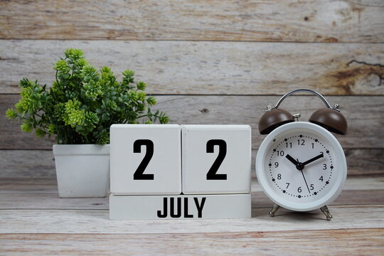Wooden Calendar Showing the Date of July 22th. Day 22 of July month