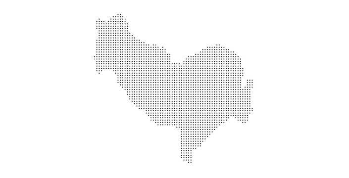 Dotted map of the nation of Bhutan in stylized halftone pattern design.