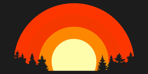 Sunset Scene With Silhouetted Trees Retro Style Vector Illustration © Mamata